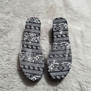 Black paisley clear platform slides